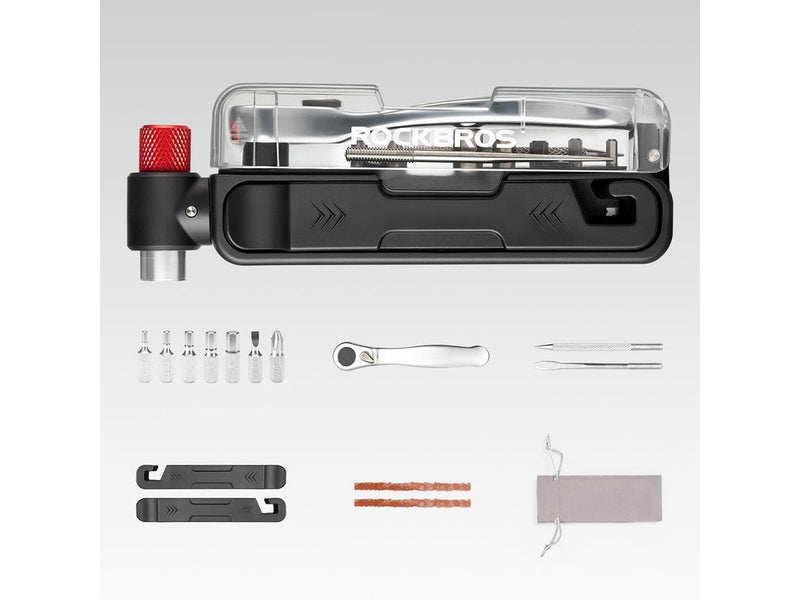 Rockbros Multitool Bike Tool Set with CO2 Pump and Ratchet Wrench - Black