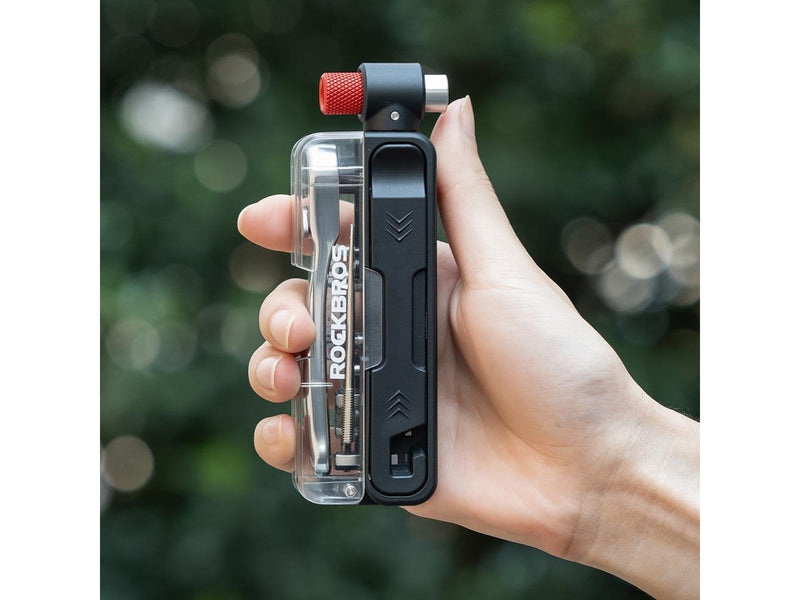 Rockbros Multitool Bike Tool Set with CO2 Pump and Ratchet Wrench - Black
