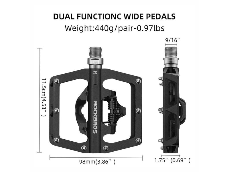 Rockbros PD15-BK Aluminum Alloy Bicycle Pedal Set - Black