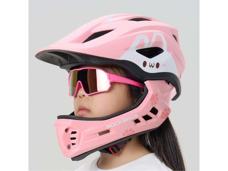 Rockbros TT-32002 Rabbit Children's Bike Helmet with Detachable Chin Size M (54-58) - Pink