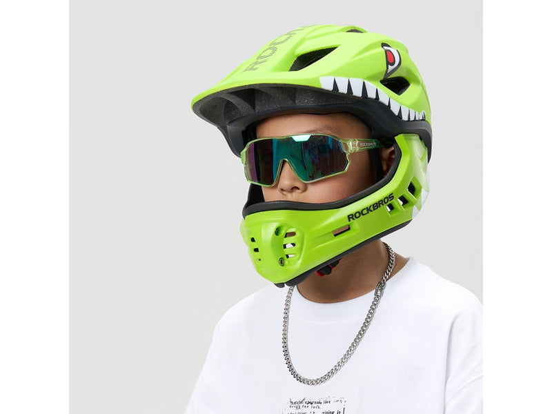 Rockbros TT-32004 Shark Children's Bike Helmet with Detachable Jaw Size M (54-58) - Green