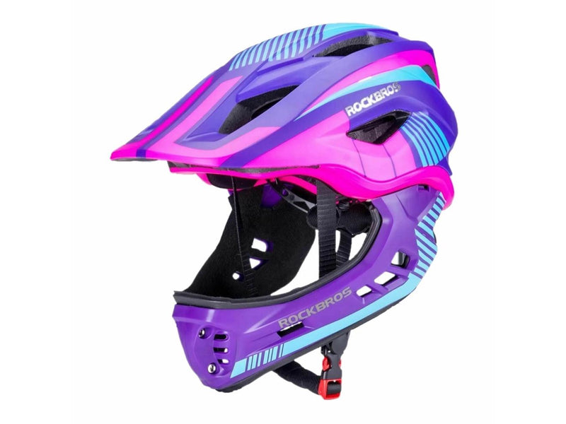 Rockbros TT-32SBPP-M children's bicycle helmet with removable chinbar size M - purple-pink