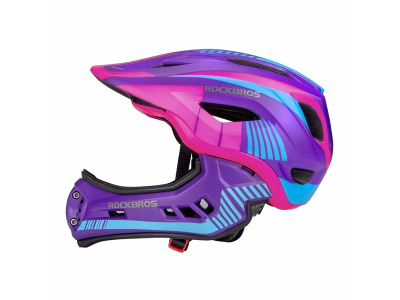 Rockbros TT-32SBPP-M children's bicycle helmet with removable chinbar size M - purple-pink