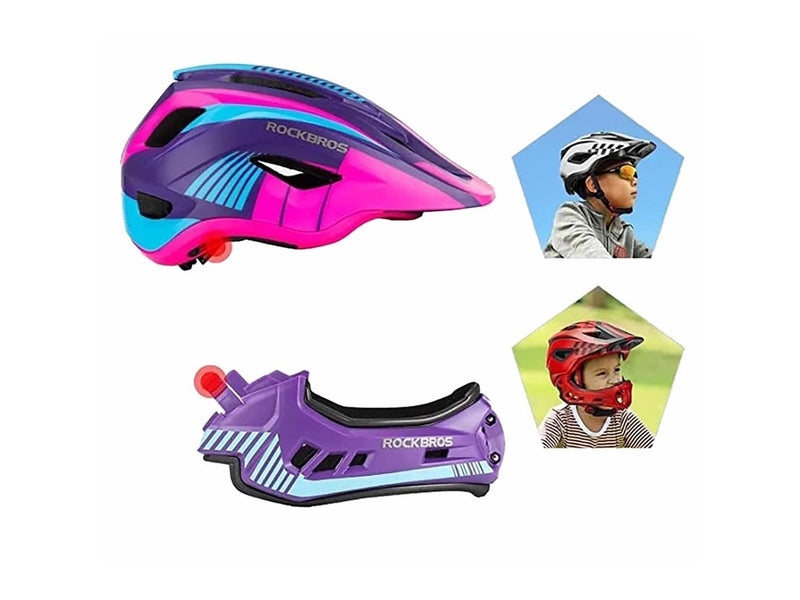 Rockbros TT-32SBPP-M children's bicycle helmet with removable chinbar size M - purple-pink