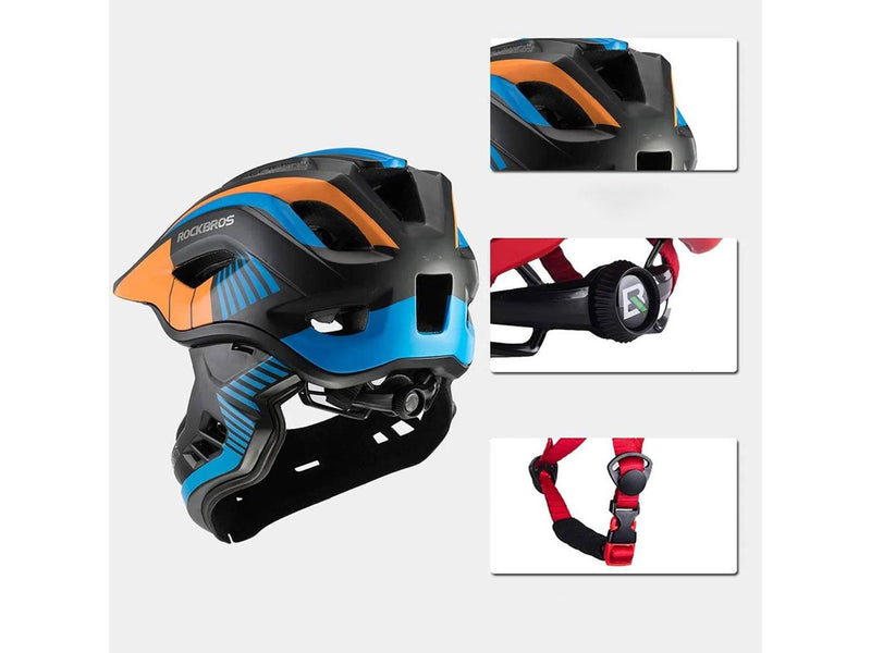 Rockbros TT-32SOBL-M children's bicycle helmet with removable chinbar size M - black and orange