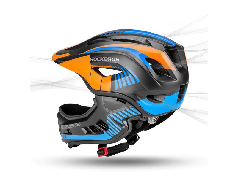 Rockbros TT-32SOBL-M children's bicycle helmet with removable chinbar size M - black and orange