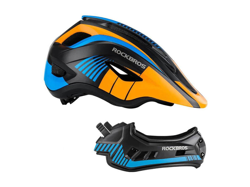 Rockbros TT-32SOBL-M children's bicycle helmet with removable chinbar size M - black and orange