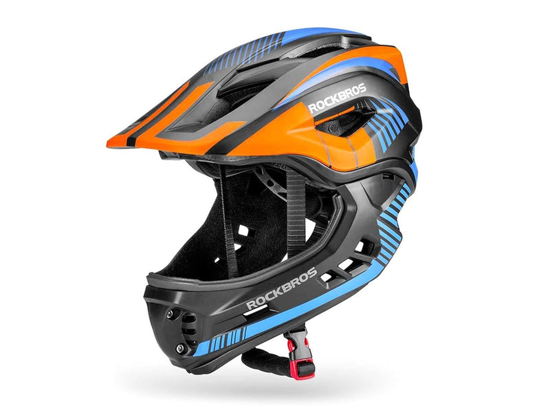 Rockbros TT-32SOBL-S children's bicycle helmet with removable chinbar size S - black and orange