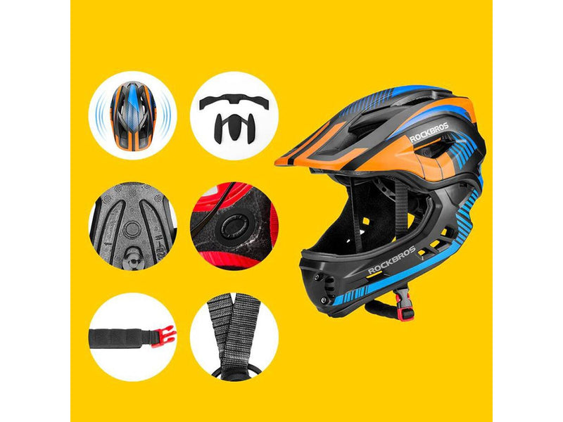 Rockbros TT-32SOBL-S children's bicycle helmet with removable chinbar size S - black and orange