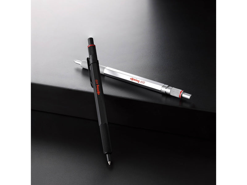 Rotring 600 Gel Pen | 0.55 mm | Black Ink | Black Metal Body Pen | Non-Slip Knurled Grip & Hexagonal Barrel | Refillable