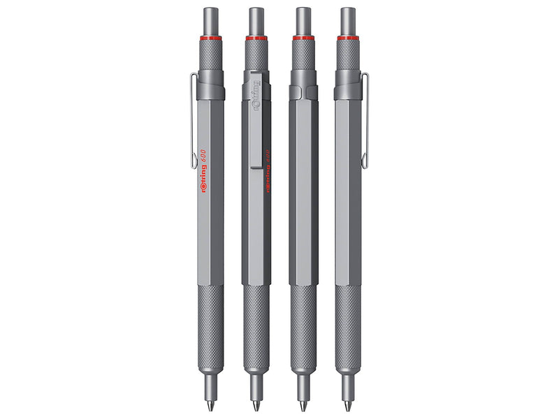 Rotring 600 Gel Pen | 0.55 mm | Black Ink | Silver Metal Body Pen | Non-Slip Knurled Grip & Hexagonal Barrel | Refillable