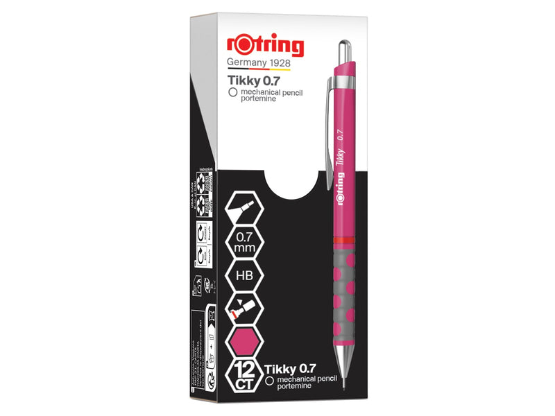 Rotring Tikky Mechanical Pencil | HB 0.7 mm | Magenta (pink) Barrel | Lightweight with Rubberised Grip | 12 Count