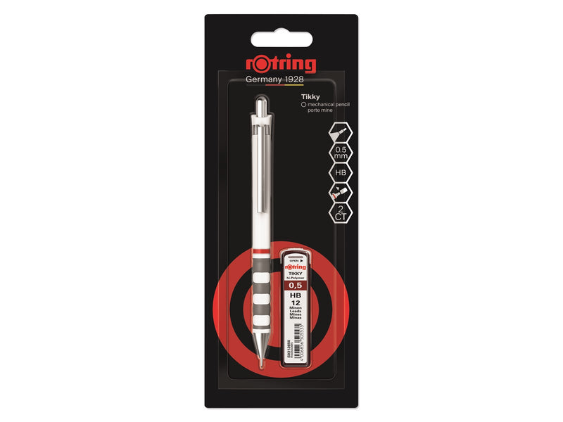 Rotring Tikky Mechanical Pencil Set | 0.5 mm | Lead Refills | White Barrel