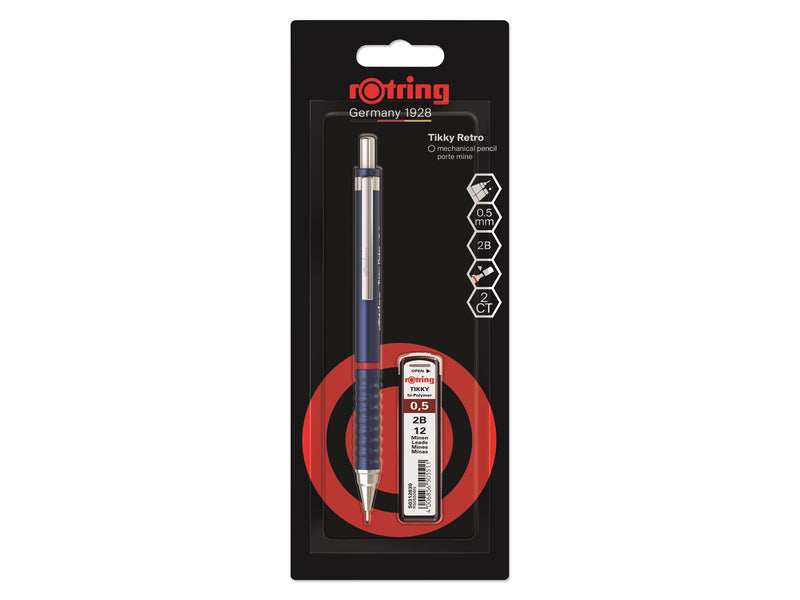Rotring Tikky Retro Mechanical Pencil Set | 2B lead 0.5 mm | Blue Barrel