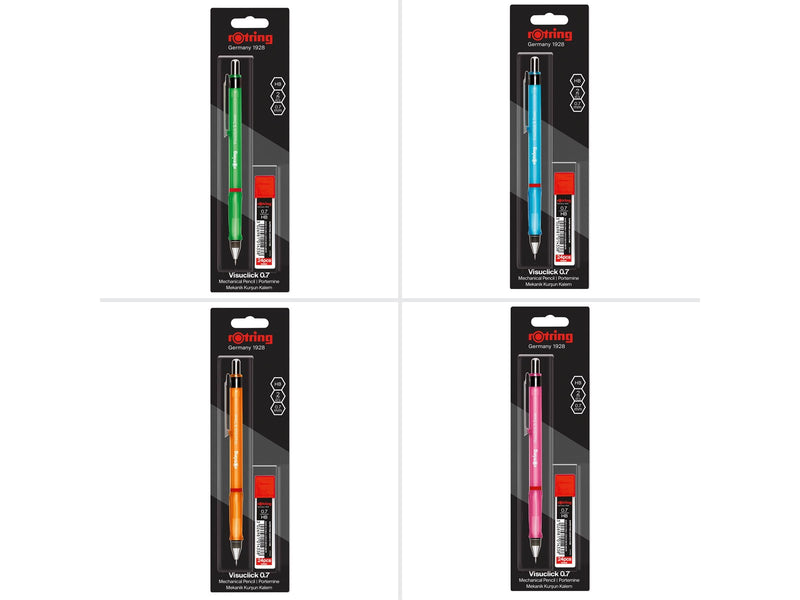 Rotring Visuclick Mechanical Pencil Set with 0.7mm 2B Leads (x24) | Assorted Barrel Colours