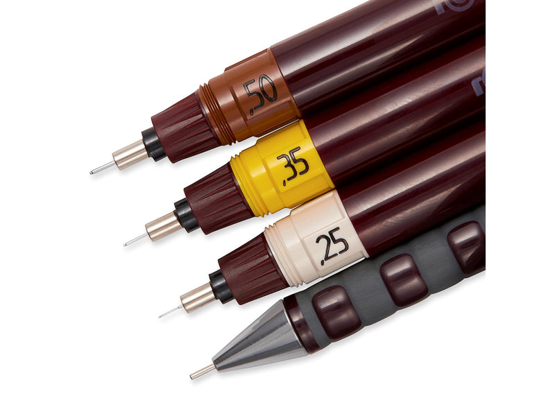 Rotring rOtring Isograph Fineliner College Set | 3 Isograph Tuschefüller (0,25 mm, 0,35 mm und 0,50 mm), Tikky Druckbleistift (0,5mm) und Zubehör
