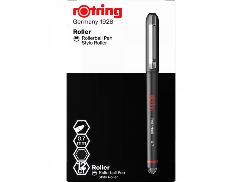 Rotring rOtring Rollerball Tintenroller | feine Spitze (0,7 mm) für saubere Linien | schwarze Tinte | 12 Stück