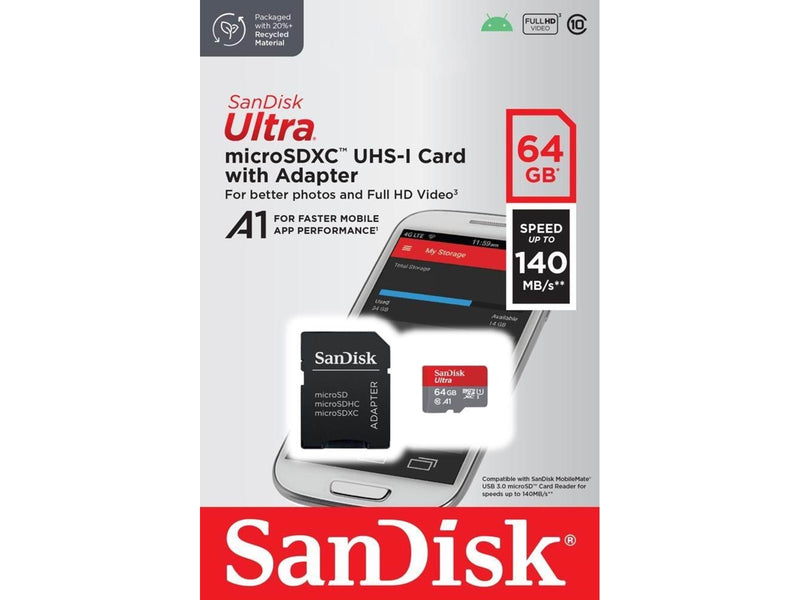 SANDISK Ultra microSD/SD - 140MB/s - 64GB