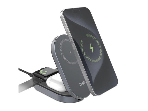 SBS 3-in-1 Foldable Wireless Charging Station QI2 MFI - Made for iPhone - Black