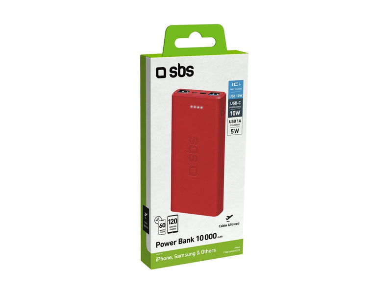 SBS Fast Charge Power Bank - 10.000 mAh - Red - 10000 mAh