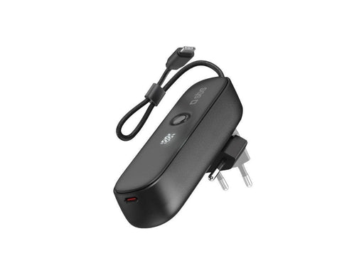 SBS Hybrid PD 20W 5000mAh Power Bank with Built-in Cable and Foldable Plug - Black - 5000 mAh
