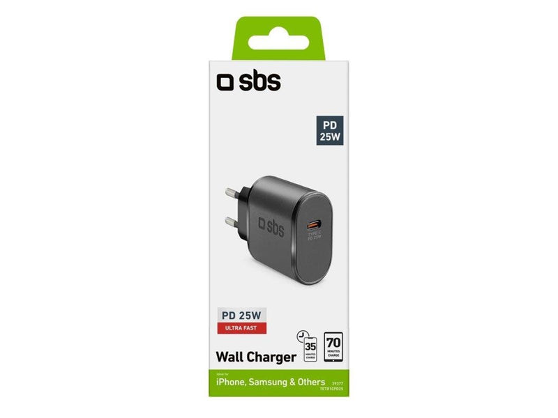 SBS TETR1CPD25 25W USB-C Wall Charger with Power Delivery - Black