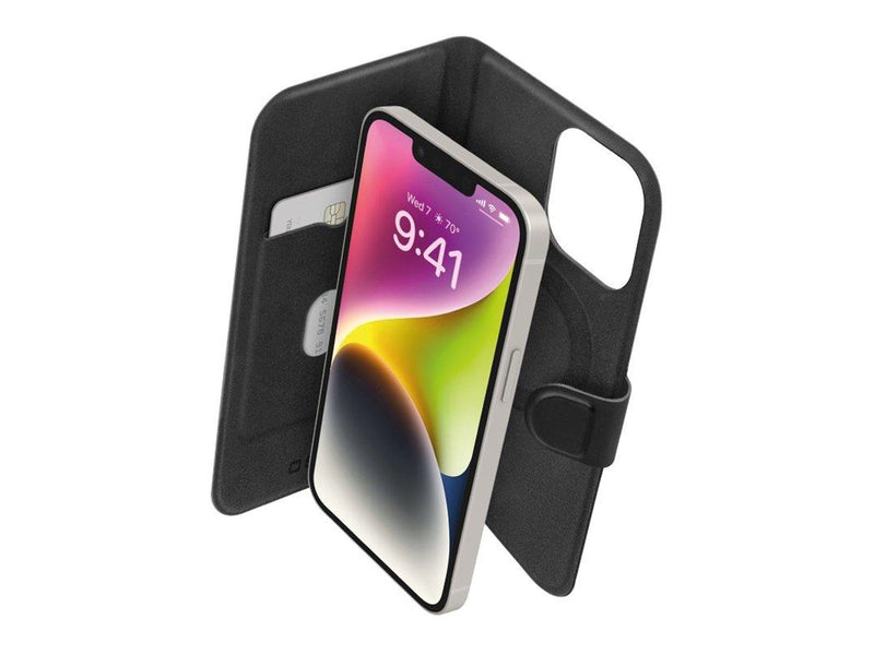 SBS iPhone 14/13 wallet case with a slim design card slot and magnetic fastening compatible with MagSafe charging - Black