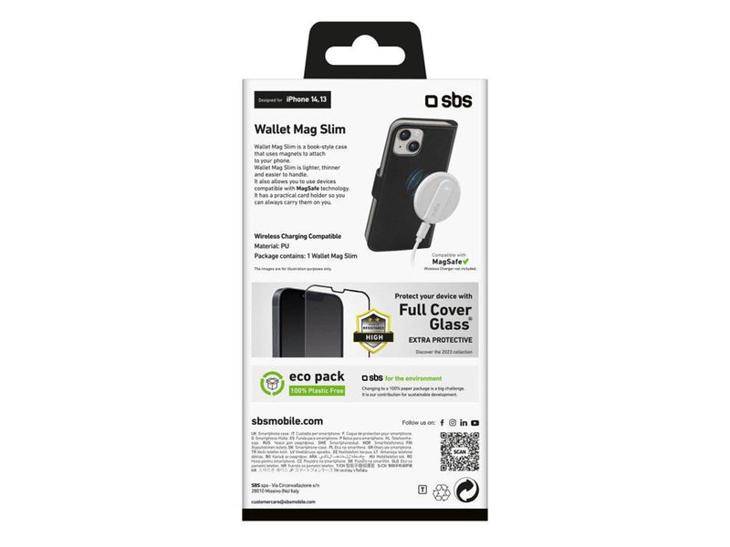 SBS iPhone 14/13 wallet case with a slim design card slot and magnetic fastening compatible with MagSafe charging - Black