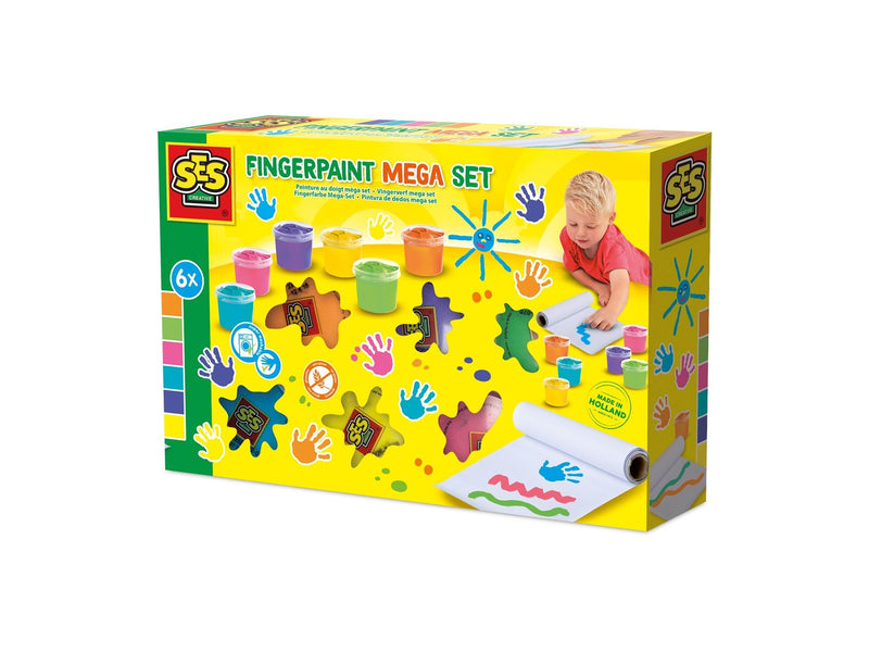 SES Creative Finger Paint Mega Set 6 Colours x 110ml - Includes 2-Metre Paper Roll