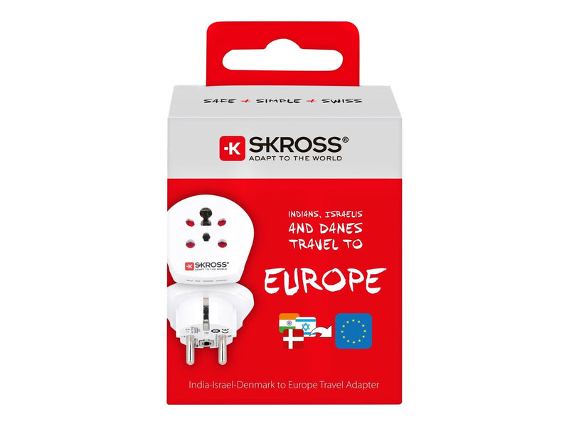 SKross Country Travel Adapter India-Israel-Denmark to Europe