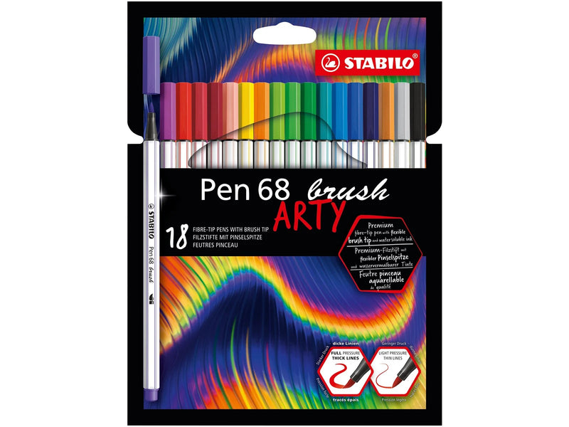 STABILO Pen 68 Brush - Felt-tip Pen - ARTY - Set of 18 Pieces