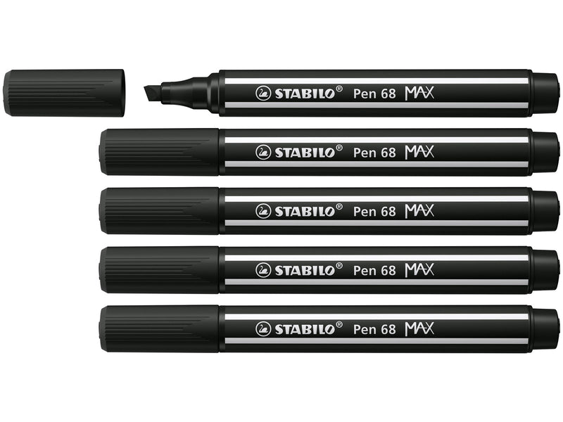 STABILO Pen 68 MAX - Fibre-tip Pen with Thick Chisel Tip - Black