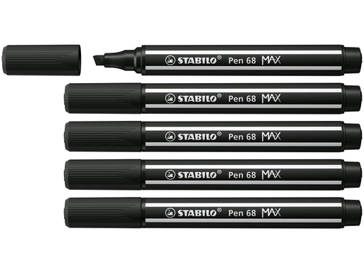 STABILO Pen 68 MAX - Fibre-tip Pen with Thick Chisel Tip - Black