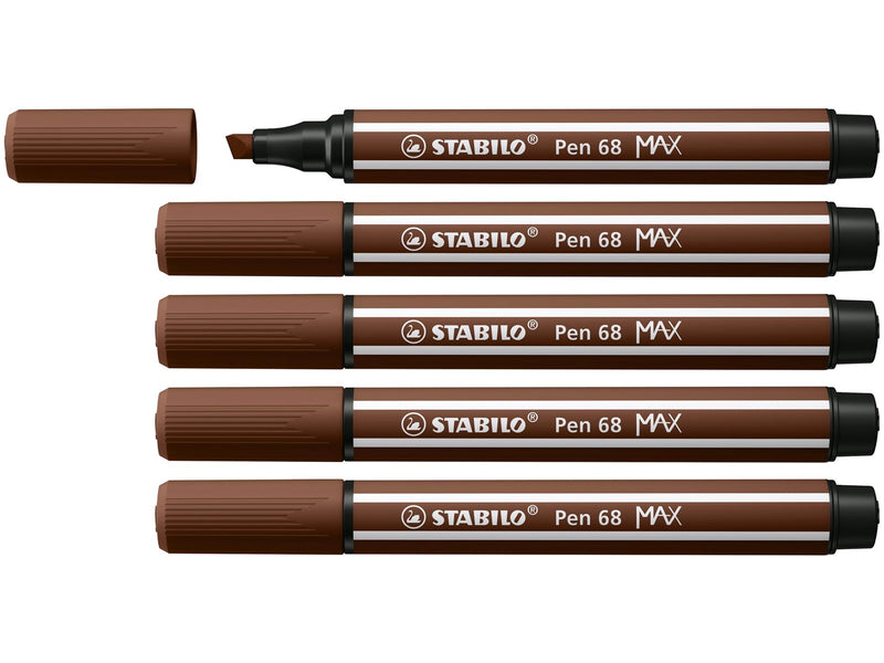 STABILO Pen 68 MAX - Fibre-tip Pen with Thick Chisel Tip - Brown