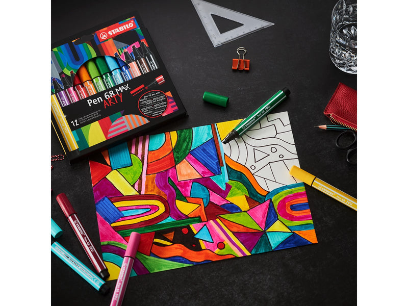 STABILO Pen 68 MAX - Fibre-tip Pen with Thick Chisel Tip - Earth Green