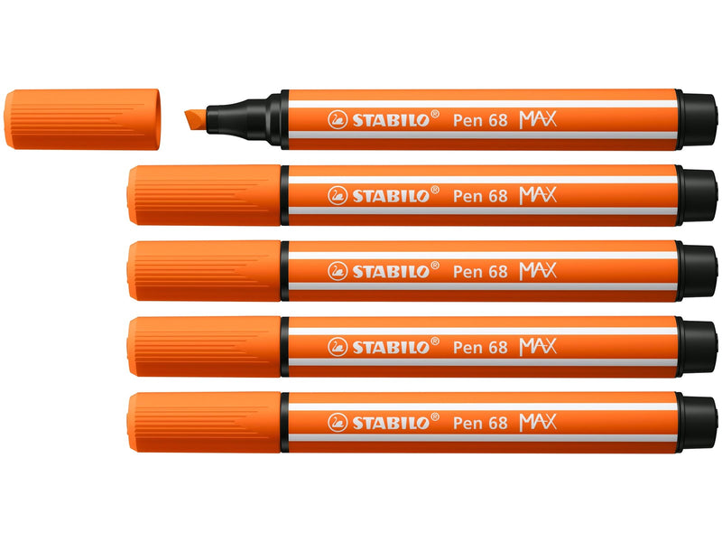 STABILO Pen 68 MAX - Fibre-tip Pen with Thick Chisel Tip - Pale Vermilion
