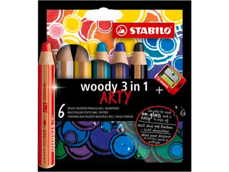 STABILO  woody Arty 3 in 1 cardboard wallet of 6 pens incl. a sharpener