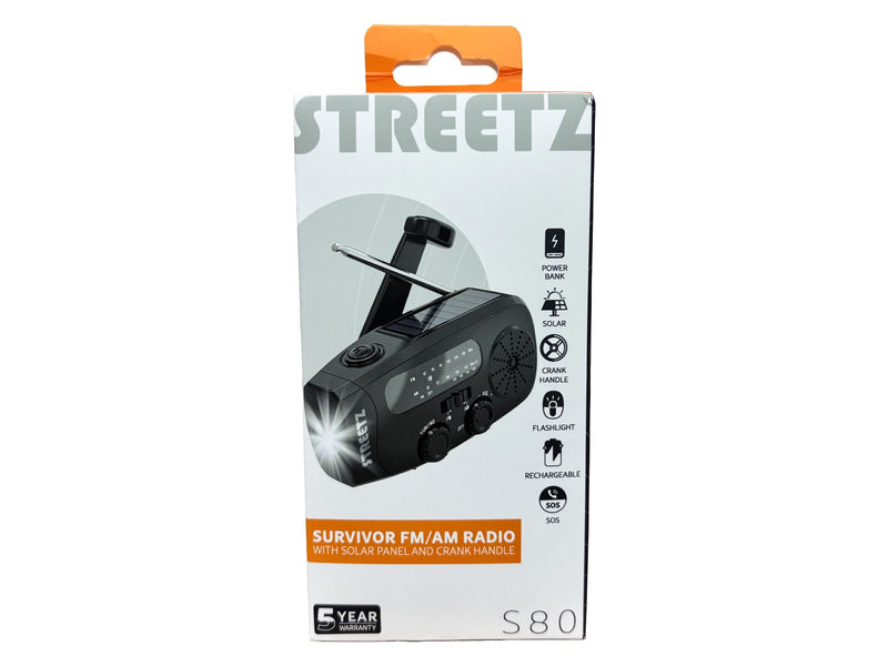 STREETZ Emergency Solar Crank Radio - AM/FM - Mono - Schwarz