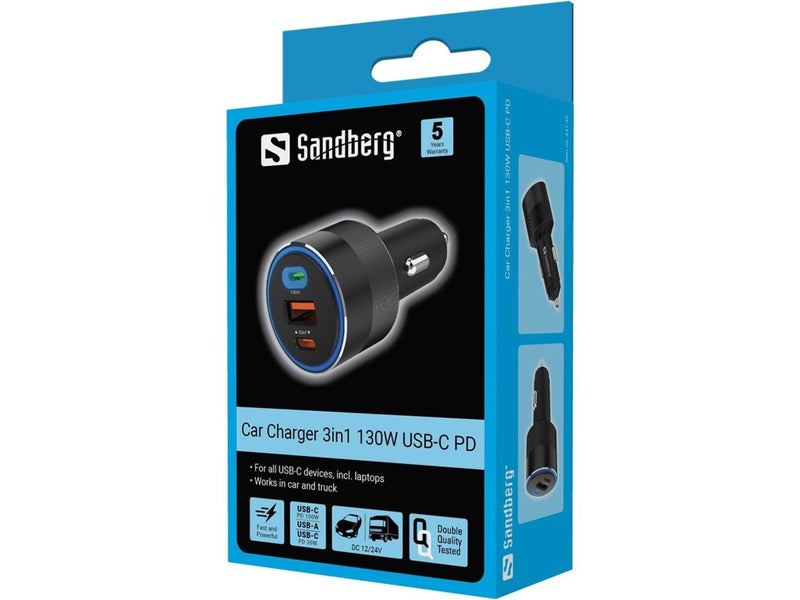 Sandberg Car Charger 3in1 130W USB-C PD