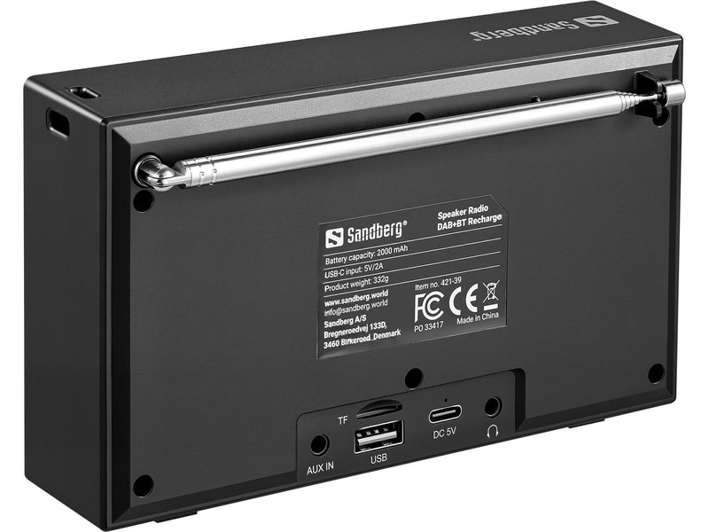 Sandberg Speaker Radio DAB+BT Recharge - DAB+/FM