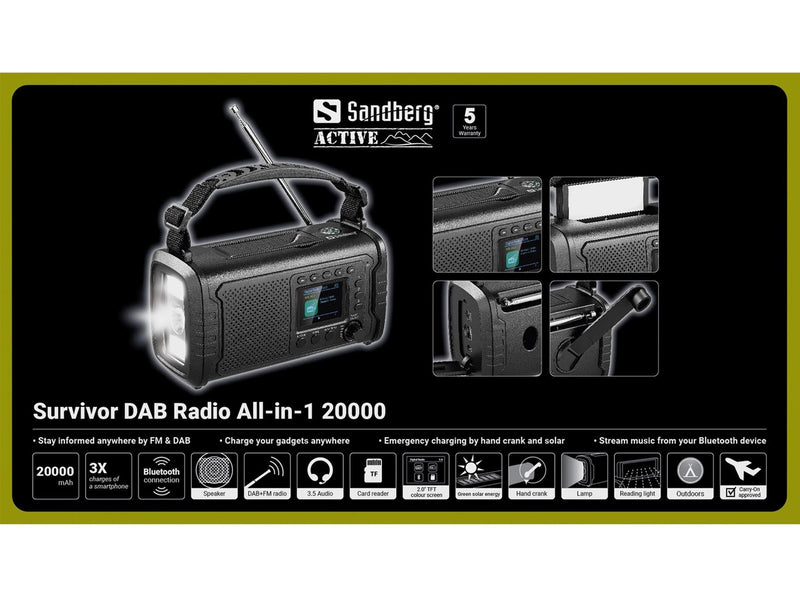 Sandberg Survivor DAB+ Radio All-in-1 20000 - DAB+/FM