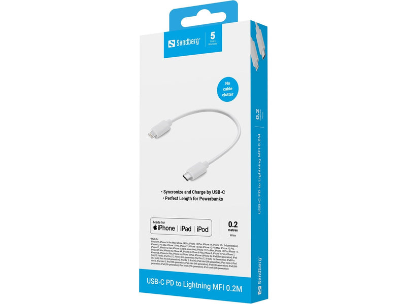 Sandberg USB-C PD to Lightning MFI - 0.2M