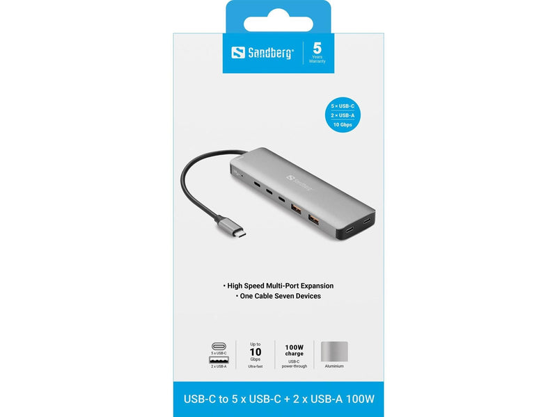 Sandberg USB-C to 5 x USB-C + 2 x USB-A 100W USB-Hubs - 7 - Grau