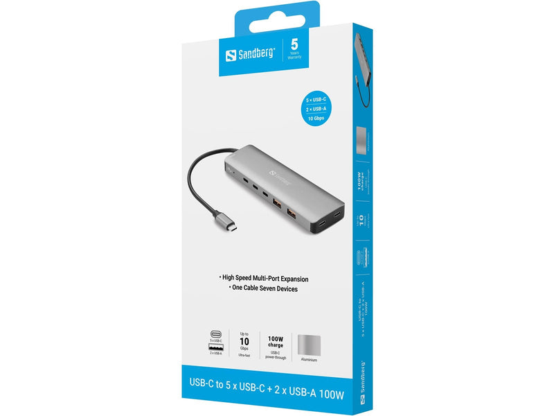Sandberg USB-C to 5 x USB-C + 2 x USB-A 100W USB-Hubs - 7 - Grau