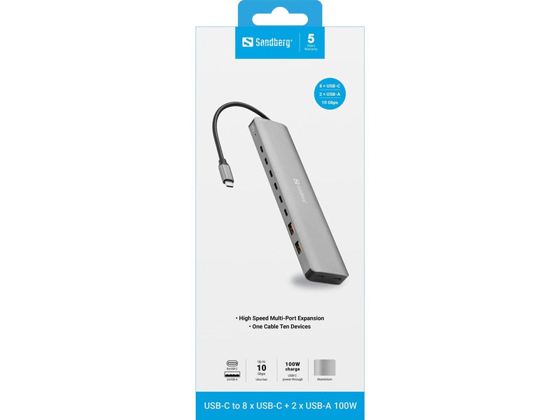 Sandberg USB-C to 8xUSB-C+2xUSB-A 100W USB-Hubs - 10 - Grau