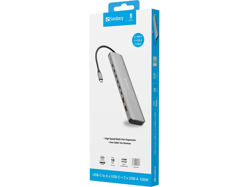 Sandberg USB-C to 8xUSB-C+2xUSB-A 100W USB-Hubs - 10 - Grau
