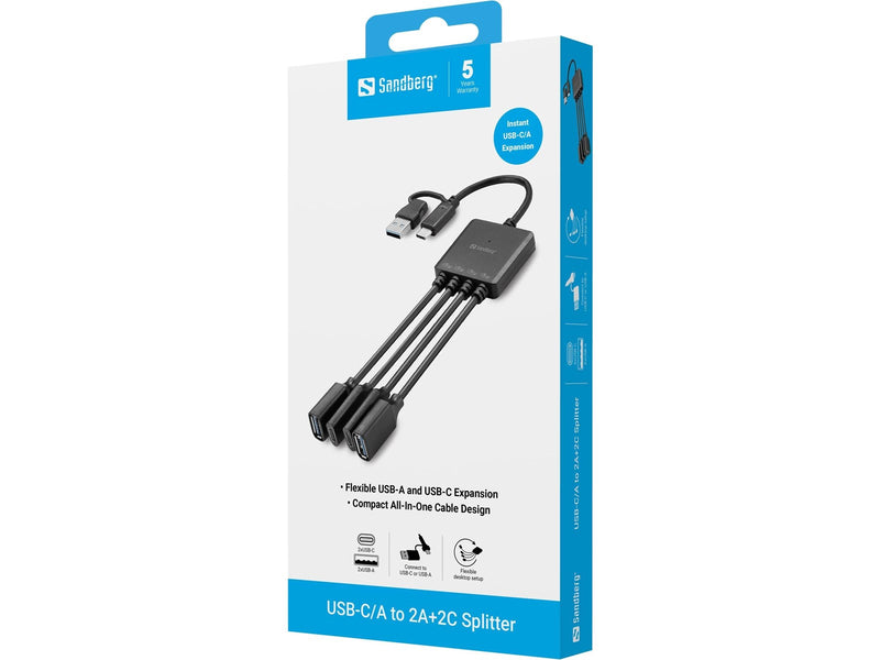 Sandberg USB-C/A to 2A+2C Splitter USB-Hubs - 4 - Schwarz