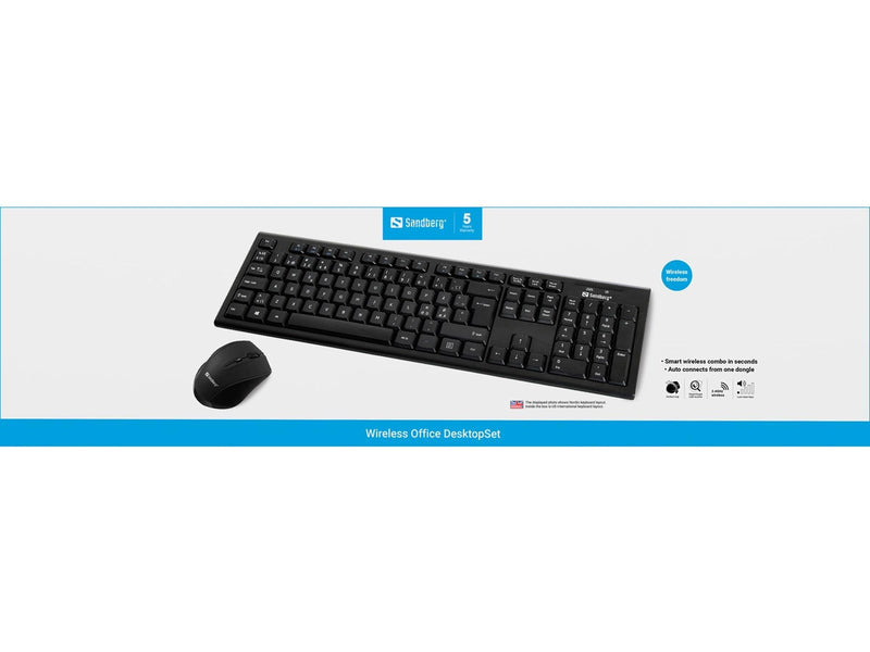 Sandberg Wireless Office DesktopSet - Tastatur & Maus Set - Full-Size - ANSI - Schwarz