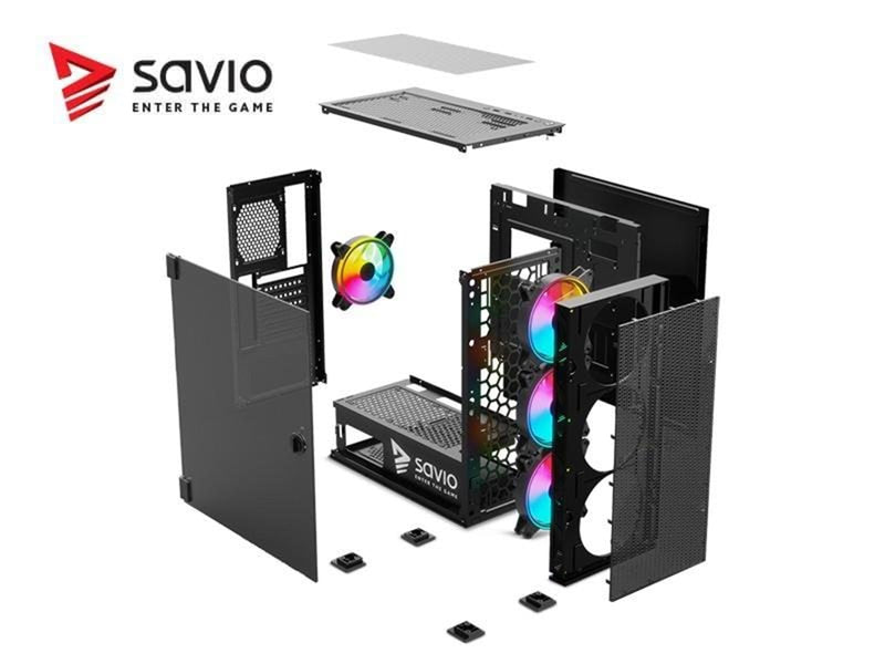 Savio Raptor X1 ARGB Mesh / Glass - MDT - ATX - Gehäuse - Tower - Schwarz