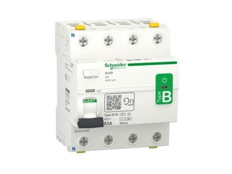 Schneider Electric Acti9 rccb earth leakage protection 4p 63a 30ma b-class-si super immun ac/dc for inst with 3p speed drive and inverter due to dc current